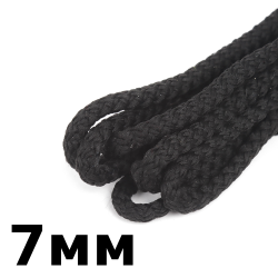 Шнур с сердечником 7мм,  Чёрный (плетено-вязанный, плотный)  в Новотроицке